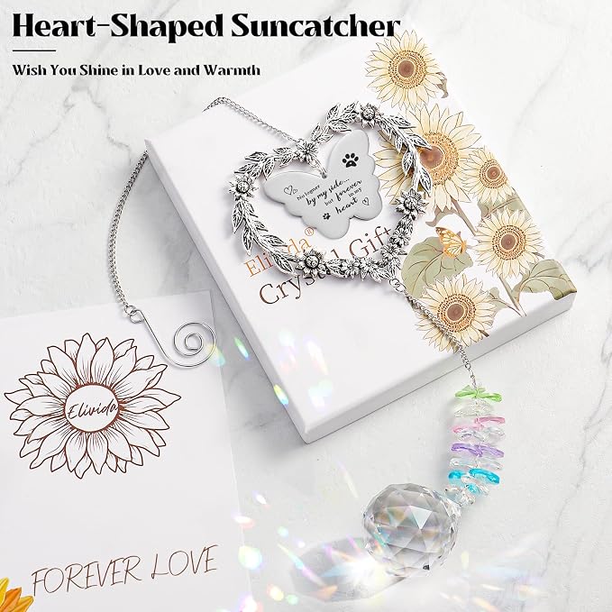 Pet Memorial Gifts for Dogs, Pet Sympathy Suncatcher for Loss of Cat Dog | Dogs Remembrance Crystal Ornament, In Memory of Dog Window Decoration, Unique Heart Shaped Dog Passing Away Gifts