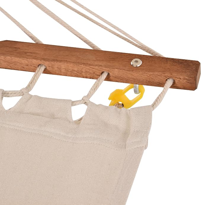 GOWE Outdoor Hammock with Stand & Accessories, Heavy Duty Wooden Frame, Extra Large Sun Shade Canopy, Indoor Outside Boho Style Nap Bed, Natural Cotton, White