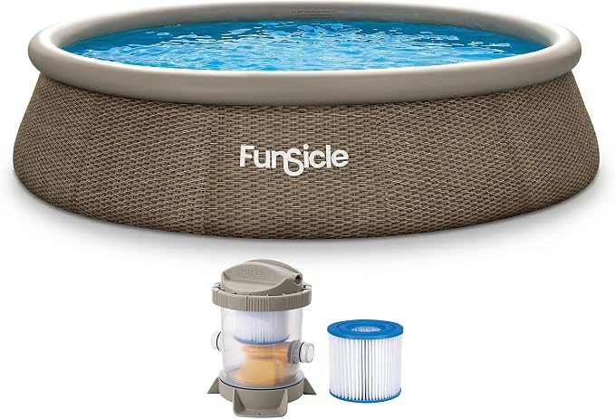Funsicle Quickset Designer 14' x 36" Round Above Ground Swimming Pool, with FiltraBoost 800 GPH Filter Pump, Ladder, Type D Filter Cartridge & Repair Patch, Triple Basketweave