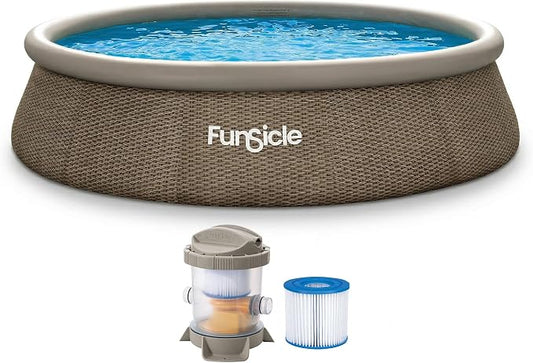 Funsicle Quickset Designer 14' x 36" Round Above Ground Swimming Pool, with FiltraBoost 800 GPH Filter Pump, Ladder, Type D Filter Cartridge & Repair Patch, Triple Basketweave