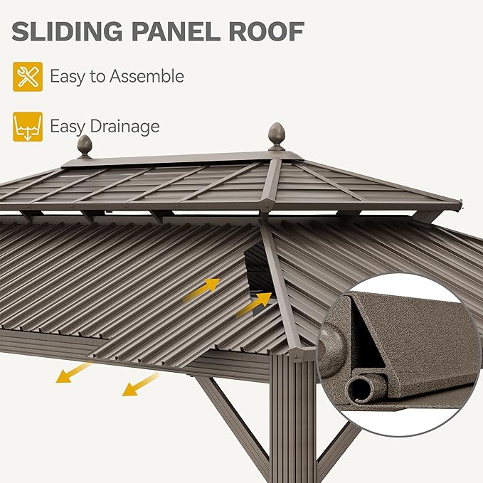 DWVO 12x20 ft Hardtop Gazebo Outdoor Heavy Duty Aluminum Gazebo with Nettings and Curtains, Combined of Horizontal and Vertical Stripes Roof for Patio, Backyard, Deck, Lawns and Balcony, Bronze