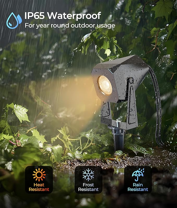 DeckTok Outdoor Landscape Lighting, 4 Pack Outdoor Spotlights, LED Low Voltage Landscape Lights for House Yard Garden Lawn Tree Fence Plant Flags Pathway, 12V 2700K Warm White, IP65 Waterproof