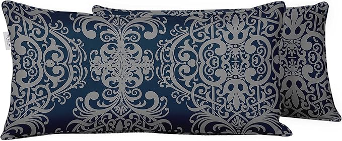 Indoor/Outdoor Polyester Fabric Lumbar Pillow Cover, All-Weather Waterproof Rectangular Cushion Case for Patio Furniture, 16 x 24 Set of 2 - Moroccan-73