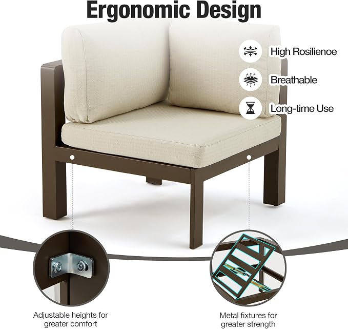 7 Pcs Metal Aluminum Patio Furniture Set Adjustable Corner Sofa with Coffee Table Outdoor Luxury Conversation Sofa Set