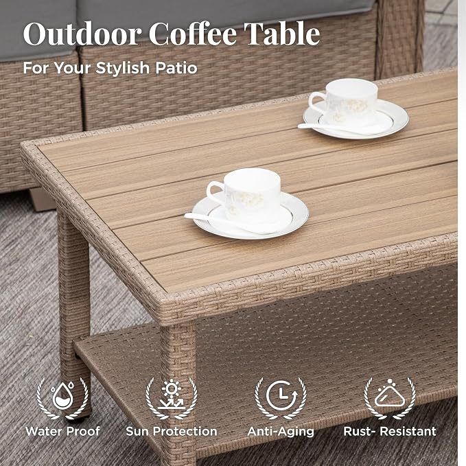 MIXPATIO Patio Furniture Set 6 pcs, Wicker Outdoor Patio Furniture, 3-Seat Sofa, 4 Single Chairs and Coffee Table, Rattan Patio Conversation Set for Backyard Deck, Grey