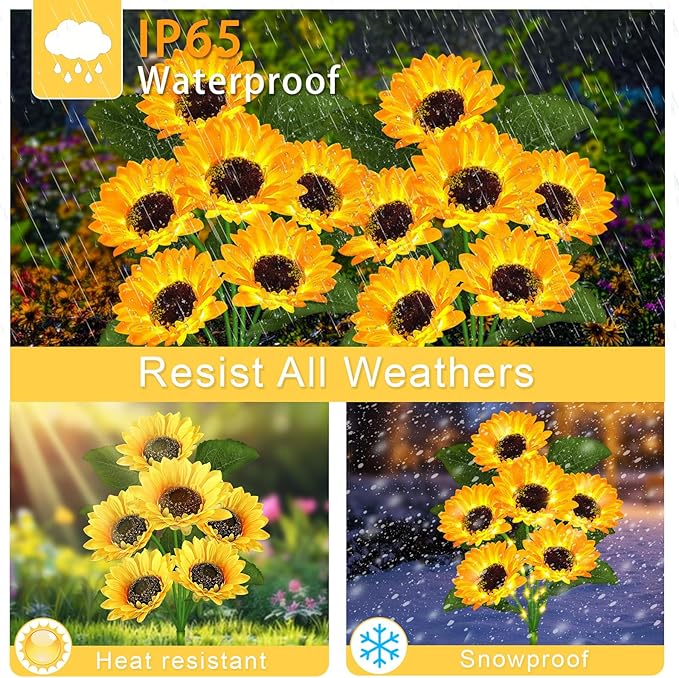 VOOKRY Solar Lights Outdoor, 6 Pack with 36 Sunflower Lights, Waterproof Solar Flowers Garden Decor, Birthday Gifts for Mom Women Grandma, Sunflowers Yard Decoration for Lawn Backyard Patio Flowerbed