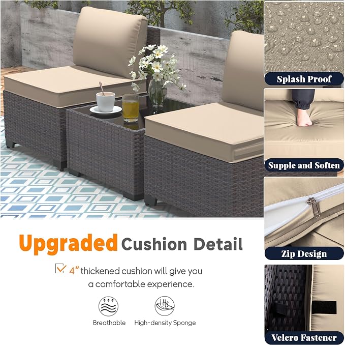 Patio Furniture Set 7 Pieces Outdoor Furniture Patio Conversation Set w/43in Aluminum Gas Fire Pit,PE Rattan Wicker 7 Pcs Outdoor Sofa Set w/55000 BTU Propane Fire Pit Table,Sand