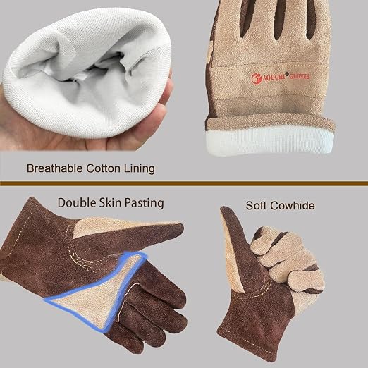 Leather Work Gloves for Men & Women.Welding, Gardening, Brown-XL | Glove for Tig, Mig, Construction, Chainsaw, Farm, Ranch, etc. Cowhide, Soft Lining, Utility, Firm Grip, Durable.