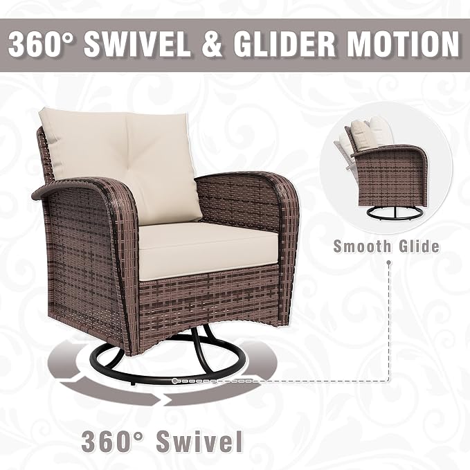 4 Piece Patio Conversation Set - 2 Swivel Chairs 1 Coffee Table 3-Seater Sofa, PE Wicker & Steel Patio Furniture with Heavy-Duty Steel Frame,Weatherproof Cushions, Beige