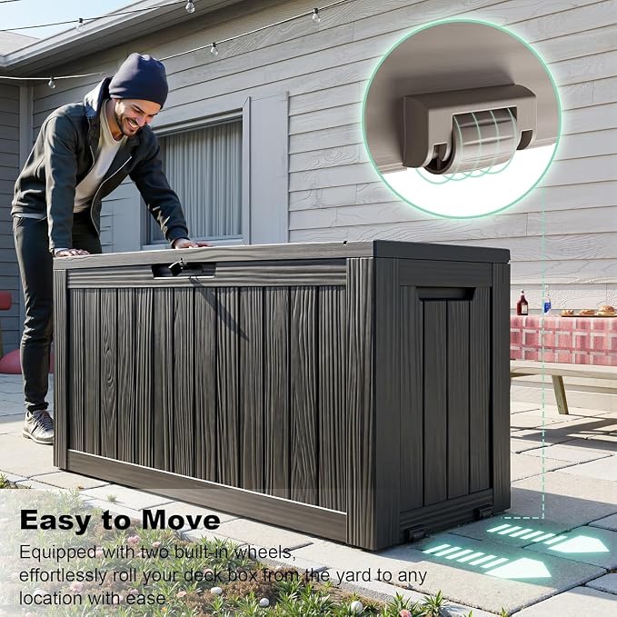 90 Gallon Waterproof Outdoor Storage Box,Deck Boxs for Outdoor and Indoor Use,Deck Storage Box for Picnic Supplies,Gardening Tools,Lockable and Easy to Install