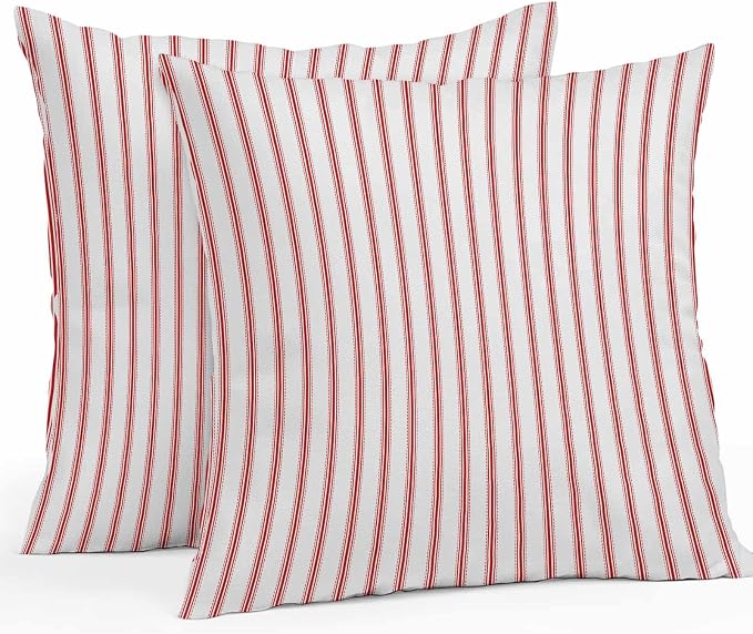 Red Striped Outdoor Pillow Covers 24x24 Inch Throw Pillow Covers Set of 2 Waterproof Decorative Pillow Cases Red White Stripes Farmhouse Cushion Covers for Patio Furniture Garden Couch Sofa