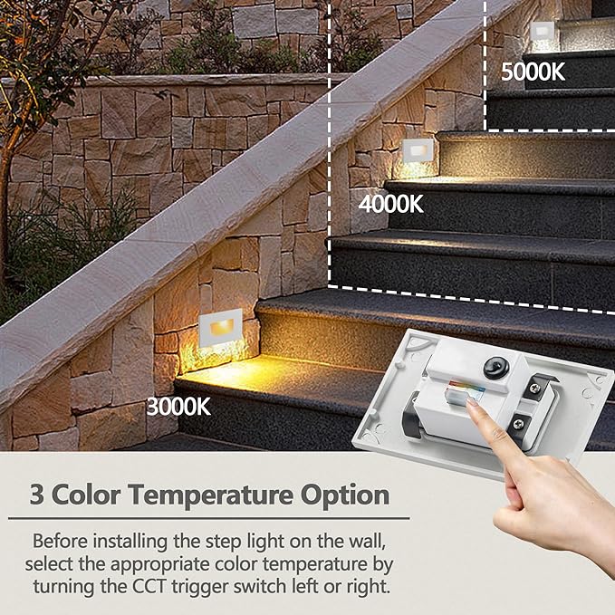 FTL Outdoor Step Lights LED Stair Lights Indoor, 12V 3.5W Low Voltage Step Light 3CCT 3000K/4000K/5000K Color Changing 150LM, Aluminum Outdoor Deck Stair Light White Lights for Stairs, 6 Pack