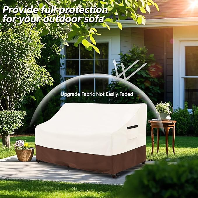 Patio Sofa Covers,100% Waterproof 2-Seater Outdoor Loveseat/Bench Cover,Patio Furniture Covers,58" Wx 32" Dx 32" H,Beige&Brown