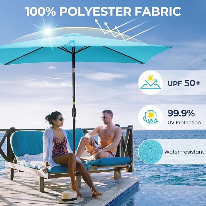 Kiss the Water 6.5' x 10' Patio Umbrella, Rectangular Outdoor Umbrella, Metal Pole Pool Umbrella with Crank and Push Button Tilt, Large Patio Umbrella with Polyester Canopy