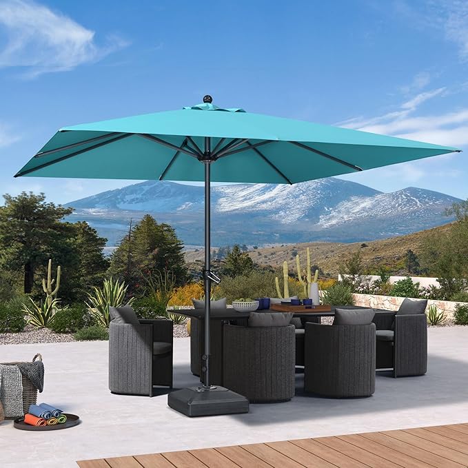 PURPLE LEAF 10' x 10' Square Patio Umbrella Outdoor Table Umbrella Aluminum Frame Market Umbrella Sun Umbrella with 8 Sturdy Ribs for Garden Deck Lawn Pool Turquoise Blue