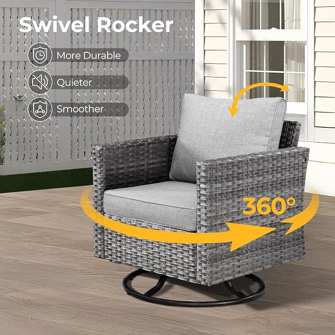 HOOOWOOO 10 Piece Patio Sectional Furniture Set with Fire Pit Table,Modern Wicker Outdoor Conversation Sofa Sets,Weather Resistant Modular L Shaped Outside Couch Swivel Chair Set(Charcoal Grey)