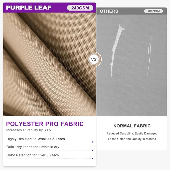 PURPLE LEAF 10' X 13' Double Top Cantilever Patio Umbrella Deluxe Large Outdoor Umbrella Rectangle Offset Umbrella with Fade Resistance for Garden Deck Pool Patio, Sand Dune