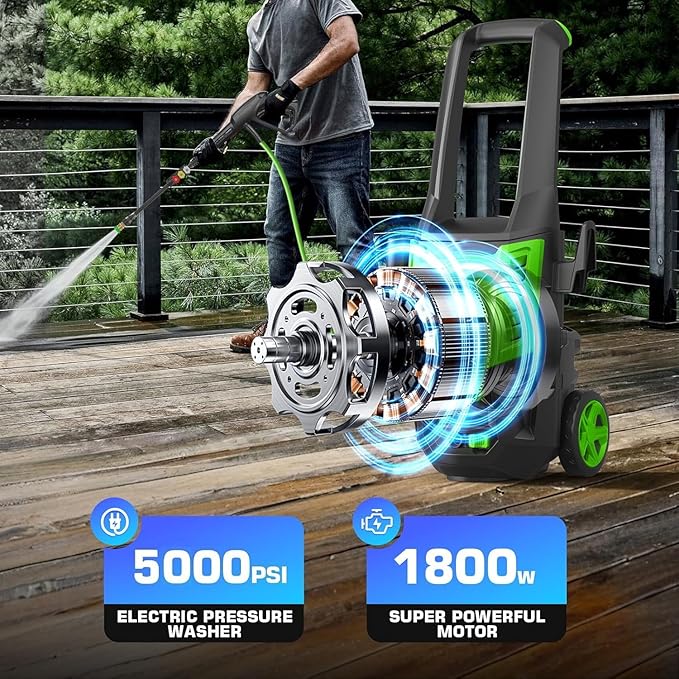 Professional 𝐏𝐫𝐞𝐬𝐬𝐮𝐫𝐞 𝐖𝐚𝐬𝐡𝐞𝐫 𝟓𝟎𝟎𝟎𝐏𝐒𝐈, 4.0GPM Portable Power Washer with 4 QC Nozzles and Soap Bottle, Cleaner Machine for Cars/Home/Driveways/Patios/Decks/Fences, Green