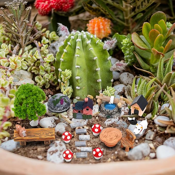 45 Pcs Fairy Garden Accessories Miniatures Garden Kit with Animals, Mushroom House & Trees Miniature Accessories for Terrarium, Dollhouse & Outdoor Decor