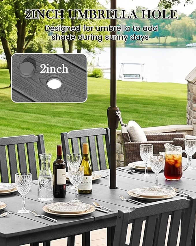 LOUNZY 11 Piece Patio Dining Set for 10, Outdoor Table and Chairs, Grey | 89.4“ table,Large 10 seat patio dining set, mixed chair durable HDPE wood-look, fade and UV resistant for long-term outdoor
