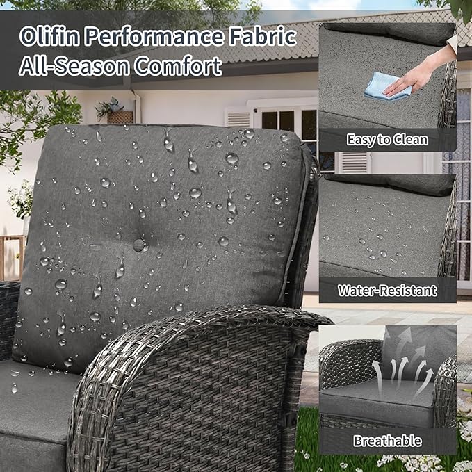 SHGJ&SOFT 3 Piece Patio Furniture Set, 2 Outdoor Swivel Rocking Chairs with Side Table, Wicker Glider Chairs, All-Weather Rattan Bistro Set for Porch, Deck, Pool (Grey, Grey Full-Weave Rattan)