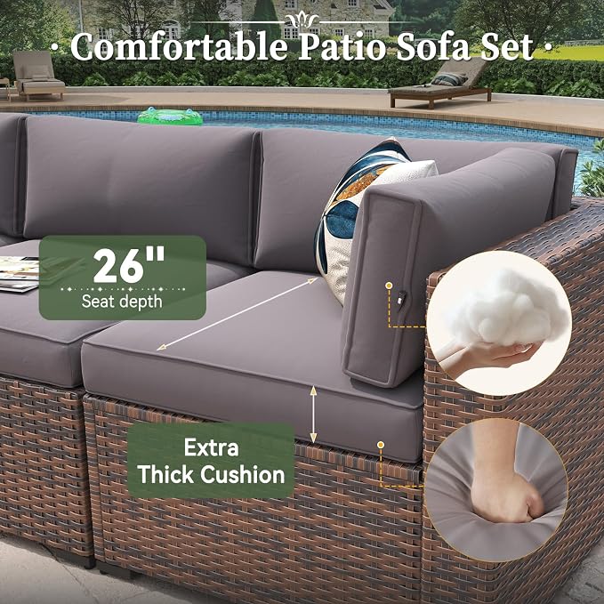 Aoxun 15 Piece Patio Furniture Set with 44” Fire Pit Table Wicker Rattan Outdoor Sectional Sofa Set with Coffee Table and Thickened Cushions, Grey