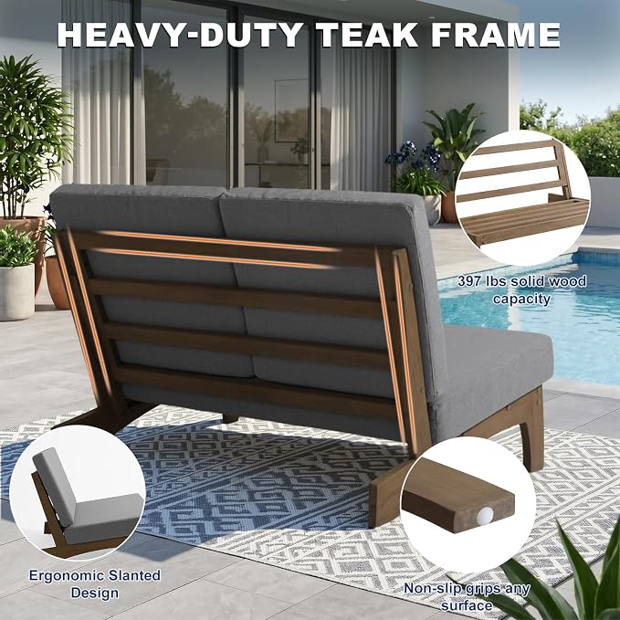 Pia Ricoo 4 Piece Patio Furniture Sets, Outdoor Loveseat Sofa Set with 2 Chairs & Coffee Table, Patio Conversation Set for Backyard, Deck, Lawn, Gray