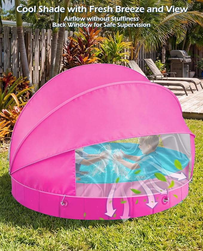 Jasonwell Kiddie Baby Pool with Canopy - Foldable Infant Toddler Kids Pool with Shade Baby Beach Essentials Tent Swimming Wading Pools for Toddlers 1-3 + Kids Dogs Ball Pit Backyard Water Play R, 48"