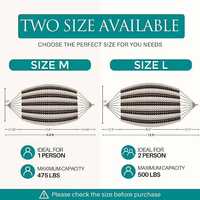 Hammock for 1-2 Person, 475 lbs Capacity–Handwoven Mexican Hammock, 100% Soft Cotton–9.8 ft Mayan Hammock for Patio, Backyard, Indoor & Camping–Medium, Coffee (Coffee, Medium)