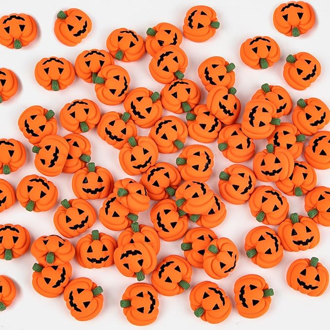 120 Pcs Halloween Resin Charms Pumpkin, DIY Mini Flatback Charms Pumpkin | Grimace Smile Pumpkins Miniature for Halloween Meeting, Phone Case, Fridge Table Decoration