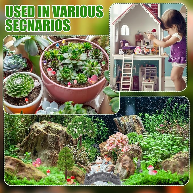 65 Pcs Fairy Garden Accessories Mini Resin Animals Figures | Miniature Table and Chairs Bridge Mushroom Pond Fence Moss Bonsai Landscape Ornaments Kit for Garden DIY Craft
