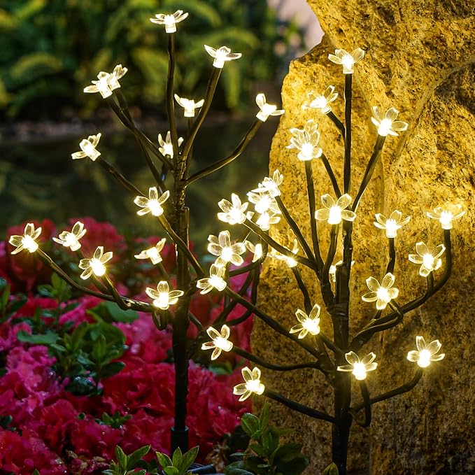 4 Pack Solar Lights Outdoor Waterproof, Garden Lights Solar Flowers | 2 Modes 80LED, Fairy Garden Decor for Outside, Yard, Patio, Pathway, Lawn Decorations, Gardening Gifts for Women Mom