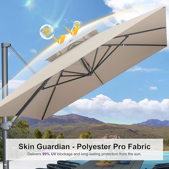 PURPLE LEAF 9' X 12' Double Top Cantilever Patio Umbrella Deluxe Large Outdoor Umbrella Rectangle Offset Umbrella with Fade Resistance for Garden Deck Pool Patio, Sand Dune