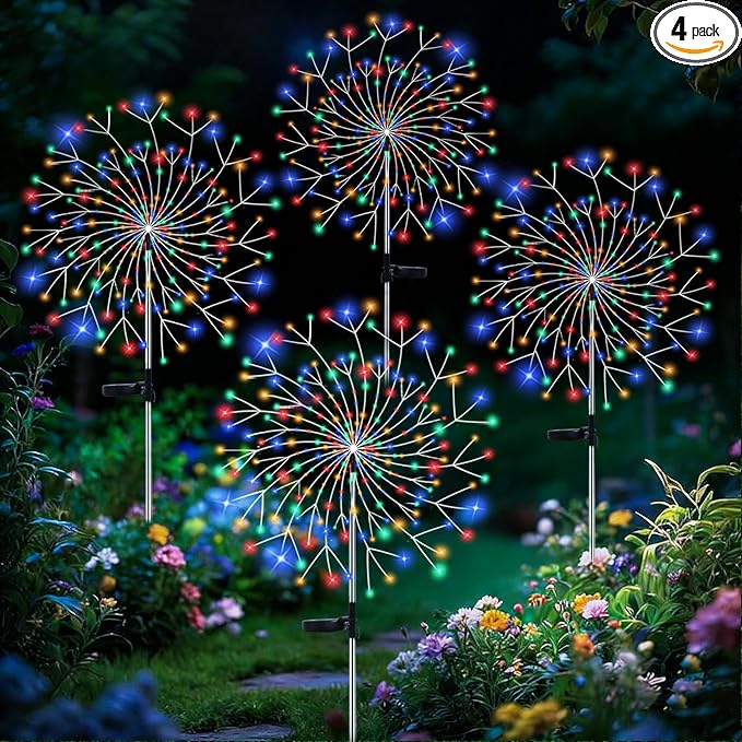 Solar Garden Lights Outdoor, 210 Led & 8 Modes Solar Firework Lights Decorative Waterproof Solar Fairy Fireworks Sparklers Light for Outside Yard Pathway Walkway Balcony Patio Decor,4Pack