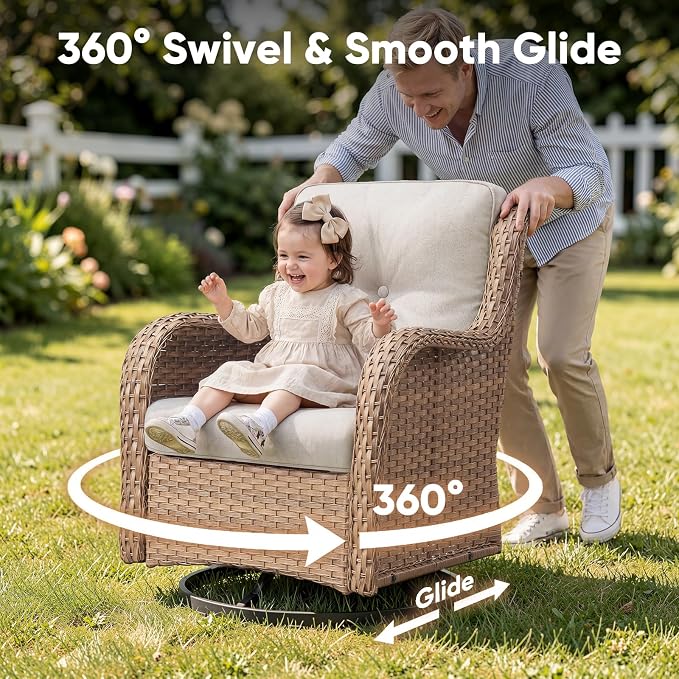 Belord 6 Piece Wicker Patio Furniture Set, Outdoor Swivel Rocker Chairs Set of 2 with Ottomans and 3 Seater Sofa, All Weather Patio Conversation Furniture Set, for Pool,Yard Yellow Wicker/Beige