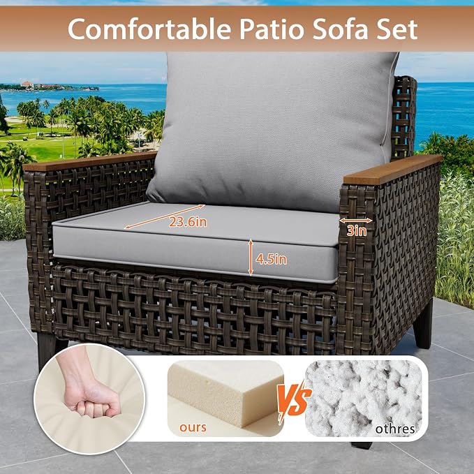 15 Piece Patio Sectional Sofa Set with 50000 BTU Fire Pit Table, All-Weather Wicker Rattan Outdoor Conversation Set, High Back, for Garden, Porch, Poolside, Gray