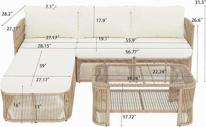 Christopher Knight Home Outdoor Patio Furniture Set, PE Rattan Wicker Conversation Sofa Set with Iron Frame Cushions and Glass Top Coffee Table, Modular Backyard Balcony Seating Set, Dark Beige