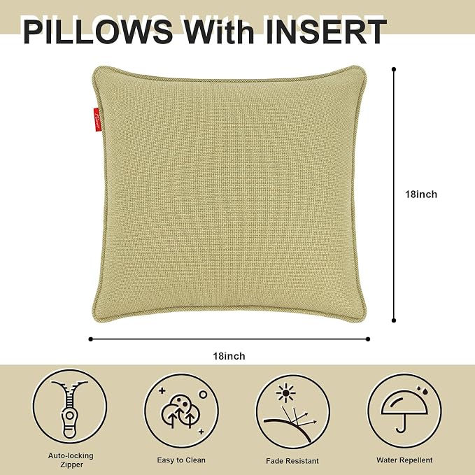 Outdoor Patio Furniture Pillows 18x18 inch,Outdoor Throw Pillows with Inserts,Decorative Pillows for Garden Couch Home Sofa Office Chair,2 Pack,Ginger Yellow