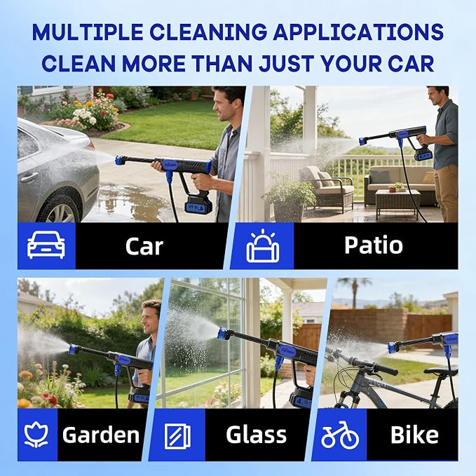 Portable Handheld Cleaning Tool, 6-in-1 Nozzle & Foam Cannon with 32ft Hose for Car & Window Cleaning, Patio, Garden and Home Use with Toolbox Storage