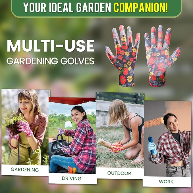 6 Pairs Gardening Gloves for Women - Breathable Rubber Coated Garden Gloves, Multi-purposes Gardening Gloves