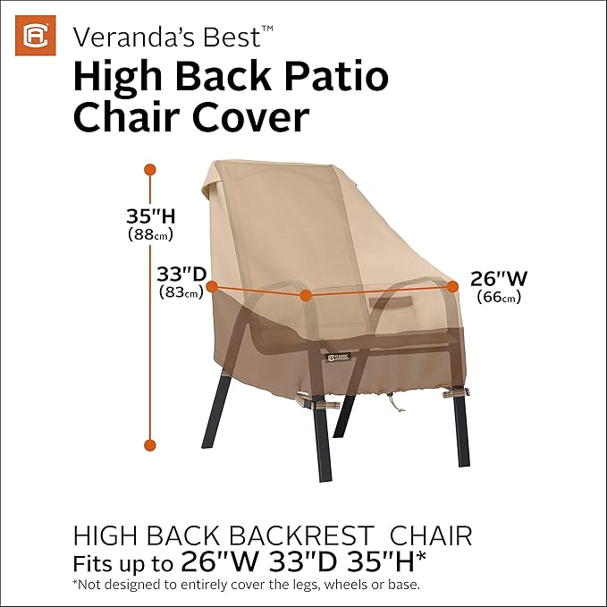 Classic Accessories Veranda's Best Waterproof High Back Patio Chair Cover, 26 x 33 x 35 Inch
