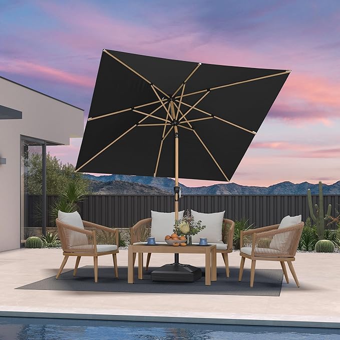 PURPLE LEAF 8' x 8' Square Patio Umbrella Outdoor Table Umbrella Aluminum Market Umbrella with Push Button Tilt & 8 Sturdy Ribs and Crank Outdoor Umbrellas for Garden Deck Patio, Black