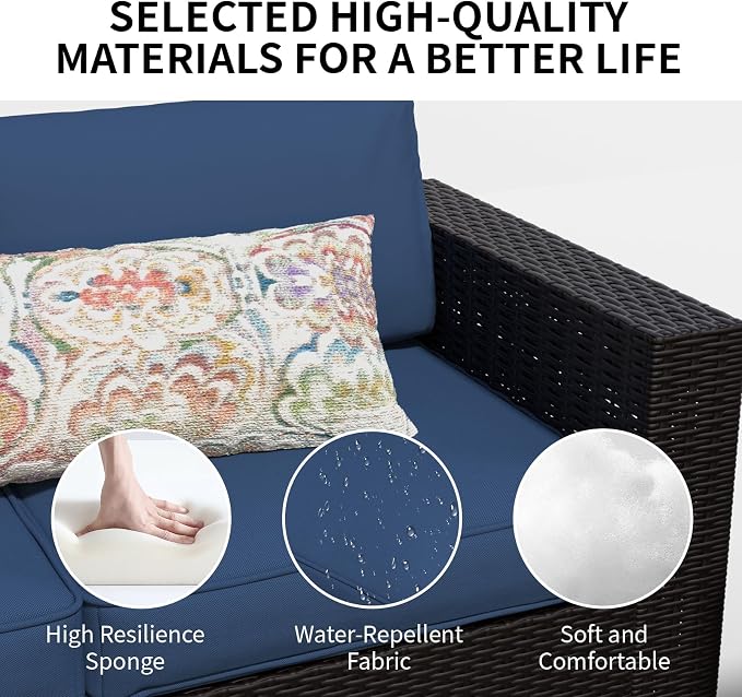 SHGJ&SOFT 7 Piece Outdoor Patio Furniture Set, Wicker Outdoor Sectional Sofa with Washable Cushion Covers and Tempered Glass Table, Rattan Conversation Set for Poolside,Balcony, Porch, Garden