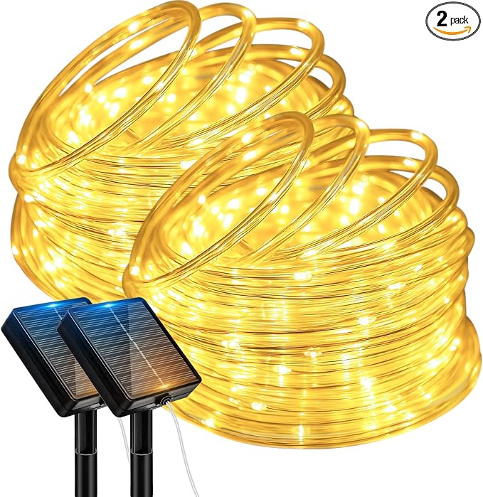 btfarm 2 Pack Solar Rope Lights Outdoor, Total 92FT 240LED Solar String Lights Outside Waterproof, 8 Lighting Mode Solar Powered Trampoline Light for Garden Tree Christmas Yard Party Decor, Warm White