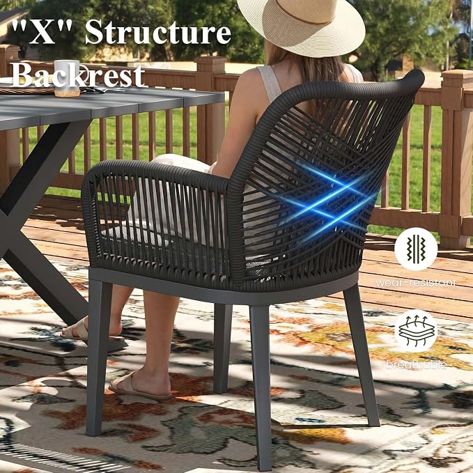 LayinSun Outdoor Dining Set for 8, 9 Pieces Patio Furniture Sets with Aluminum Dining Table and Rope Weave Chairs