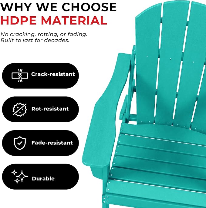 Costaelm Patio Conversation Set, 5 piece Balcony Furniture, Small Patio Firepit Furniture Outdoor Adirondack Round Coffee Table and Chair for Backyard Lawn Porch Pool Garden, Turquoise