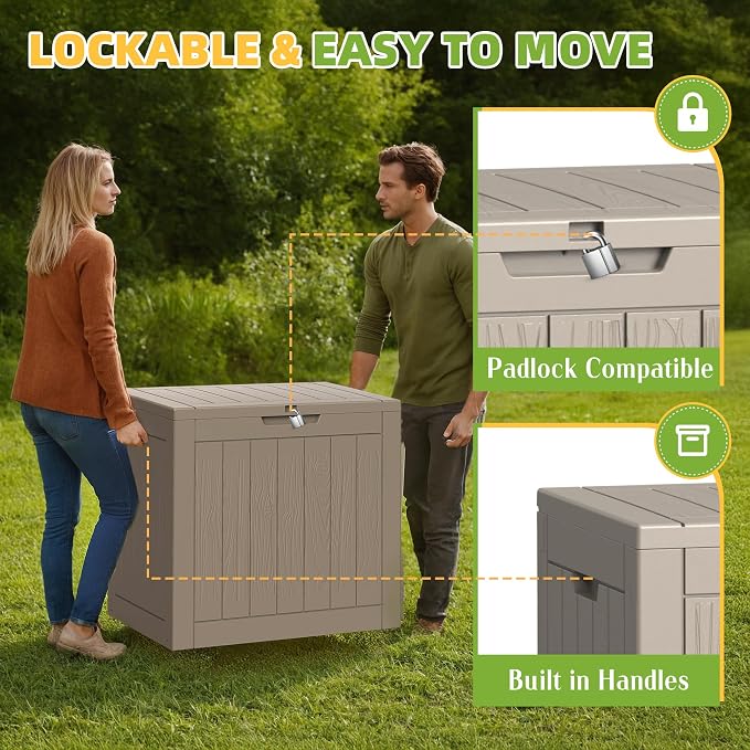 30 Gallon Outdoor Storage Box Weather Resistant UV Protection Waterproof Resin Deck Box for Garden, Patio, Porch, Delivery(Gray，30 Gallon)