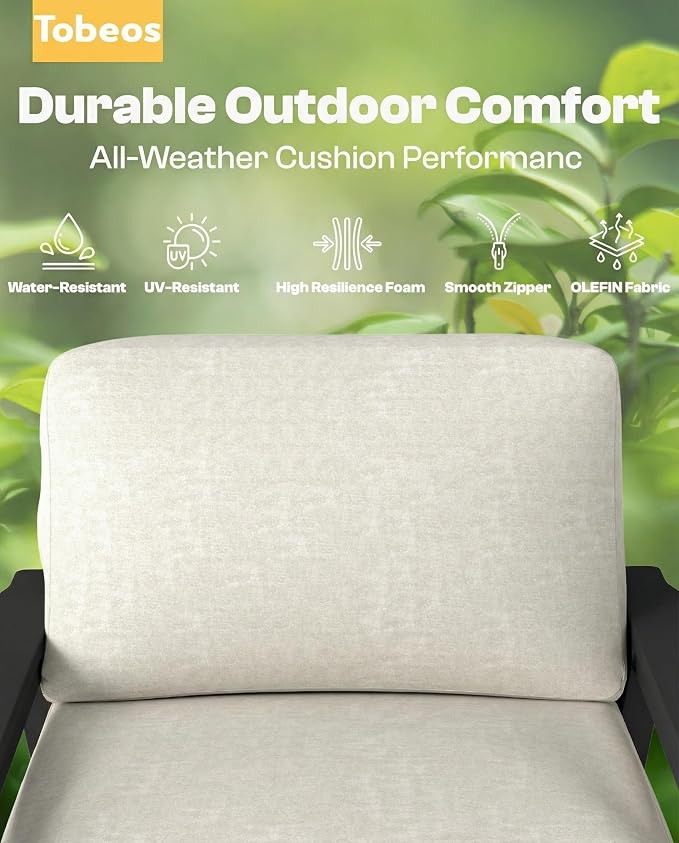 2 Piece HDPE Outdoor Furniture Set with Beige Cushions (Black Frame) | All-Weather HDPE, Modular Design, Extra-Deep Seating, Thick Cushions, Ideal for Backyard, Deck & Porch