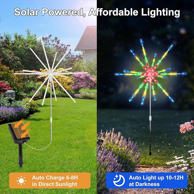 CCILAND Solar Firework Lights Outdoor, 3 Pack 336 LEDs Solar Starburst Garden Lights with Timer 8 Modes, Waterproof Decorative Lights for Yard Patio Walkway Pathway Party Wedding (Multicolor)