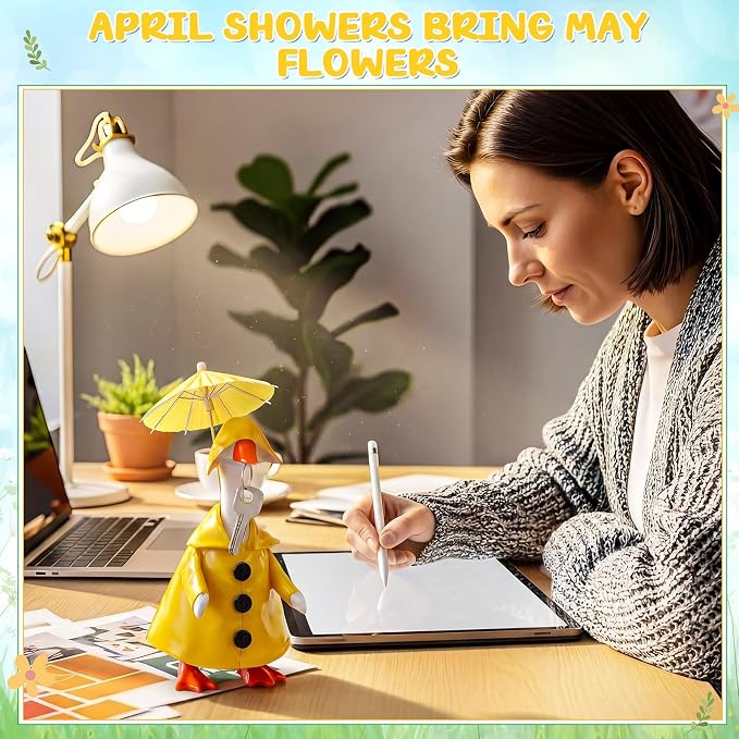FuWeave Mini Desk Spring Baby Goose Outfit Raincoat and Umbrella for 7'' Desk Baby Goose Costume Plastic Raincoat Clothes for Summer Geese Figurine Desktop Home Decoration (Yellow)